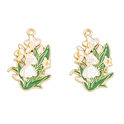 Белый Стойки обшивки сплава эмали подвески, золотые, цветочный шарм, белые, 30x21x1.5 мм, отверстие : 1.8 мм
