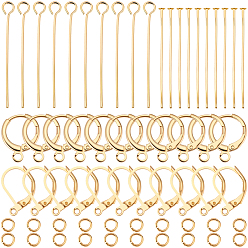 Настоящее золото 18K 40 шт 2 стили латунные серьги с рычагом назад, с петлями, с 100шт. соединительными кольцами и 40шт. булавками разных стилей, реальный 2 k позолоченный, 18 мм, отверстие : 15x10x2 мм, штифты : 1.2 мм