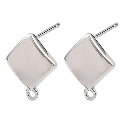 Platinum SHEGRACE Brass Stud Earring Findings, Rhombus, with Loop, Cadmium Free & Lead Free & Nickel Free, Platinum, 13x11mm, Hole: 1.2mm, Pin: 12x0.8mm