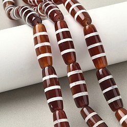 Striped Pattern Нити бусин дзи в форме риса в тибетском стиле, природных бисера агат, окрашенная и подогревом, седло коричневый, полосатый рисунок, 29~30x9.5~10.5 мм, отверстие : 2~3 мм, около 10 шт / нитка, 11.38~11.61'' (28.9~29.5 см)