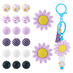 Лиловый 1Набор силиконовых бусин в форме подсолнуха и круглых бусин для акцента, изготовление ожерелий diy, разнообразные, сирень, 15~40 мм, отверстие : 2 мм