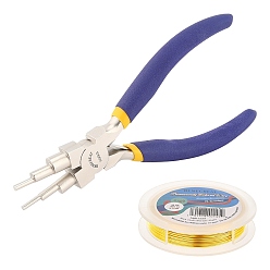 Золотой Наборы для изготовления украшений в проволочной обертке своими руками, включая плоскогубцы из медной проволоки и углеродистой стали, золотые, 22 датчик, 0.6 мм, около 20 м / рулон, 1roll / комплект