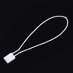 Creamy White Polyester Cord with Seal Tag, Plastic Hang Tag Fasteners, Creamy White, 185~195x1mm, about 850pcs/bag