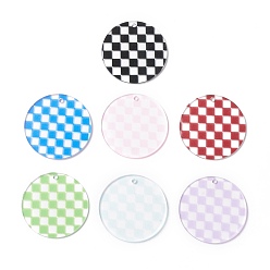 Mixed Color Transparent Acrylic Disc Pendants, Flat Round with Tartan Pattern, Mixed Color, 49.5x1.5~2.5mm, Hole: 2.8mm