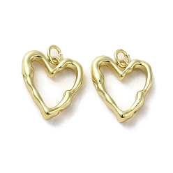 Golden Rack Plating Brass Pendants, Lead Free & Cadmium Free, Long-Lasting Plated, Heart Charm, Golden, 17x16x4mm, Hole: 3mm