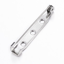 Нержавеющая Сталь Цвет Устойчивые к потускнению 304 наборы фурнитуры для брошей из нержавеющей стали, назад бар контакты, с отверстием, цвет нержавеющей стали, 31.5x5x6.5 мм, штифты : 0.5 мм