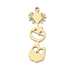 Golden Halloween 201 Stainless Steel Pendants, Pumpkin & Spider & Owl Charms, Golden, 31.5x9.5x1mm, Hole: 1.4mm