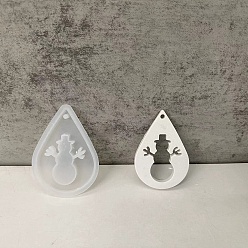 Снеговик DIY силиконовые формы для кулона, формы для литья смолы, для уф-смолы, изготовление ювелирных изделий из эпоксидной смолы, слеза, на Рождество, белые, снеговик, 82.5x59x8 мм, отверстие : 2 мм