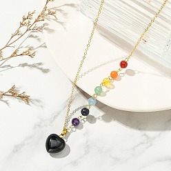 Black Onyx Кулон в форме сердца из натурального черного оникса (окрашенного и термически обработанного), латунная цепочка для женщин., золотые, 16.54 дюйм (42 см)