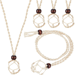 (404) Непрозрачное AB Кислое яблоко 6шт. регулируемый вощеный шнур макраме мешочек пустой держатель для камня изготовление ожерелья, с бусинами из натурального дерева, цветочный белый, 27-1/8 дюйм (69 см), нетто: 42мм