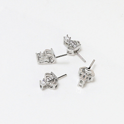 Platinum Brass Micro Pave Clear Cubic Zirconia Crown Head Pins, for Baroque Pearl Making, Platinum, 16x8mm