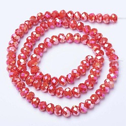 Red Electroplate Glass Beads Strands, Opaque Solid Color, AB Color Plated, Faceted, Rondelle, Red, 2.5x2mm, Hole: 0.4mm, about 150~170pcs/strand, 11 inch(27.5cm)