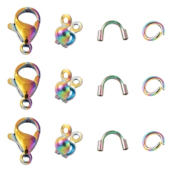 Rainbow Color Ювелирные изделия, в том числе 316 хирургическая проволока из нержавеющей стали, 304 открытые прыжковые кольца из нержавеющей стали, наконечники для бус и застежки в виде когтей лобстера., Радуга цветов, 100 шт / коробка