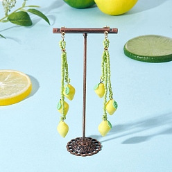 Настоящее золото 24K 304 серьги-гвоздики из нержавеющей стали с лимонным сердечком, со стеклянными семенами и смолой, реальный 24 k позолоченный, 110x22 мм