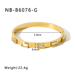 Золотой 304 браслеты из нержавеющей стали с паве из кубического циркония, шарнирные браслеты для женщин, прямоугольные, золотые, внутренний диаметр: 2-1/4 дюйм (5.8 см)