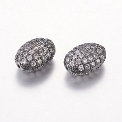 Gunmetal Brass Micro Pave Cubic Zirconia Beads, Oval, Gunmetal, 10x7x5.5mm, Hole: 1mm