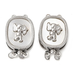 Платина Латунь с застежками из натуральной ракушки, без кадмия, без никеля и без свинца, прямоугольник с узором ангела, 2 нитей, 4-луночное, платина, 20x13x7 мм, отверстие : 1 мм