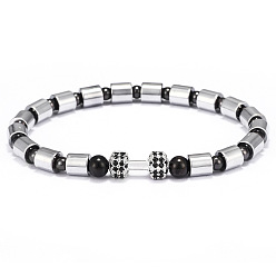 Platinum Alloy Bead Beaded Bracelets, Column and Dumbbell, Platinum, 6-7/8 inch(17.3cm), 6mm