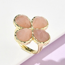 Солнечный Камень Натуральные ограненные кольца на палец из солнечного камня с регулируемой длиной для женщин, клевер, латунные кольца для обшивки стойки, золотые, 17 мм