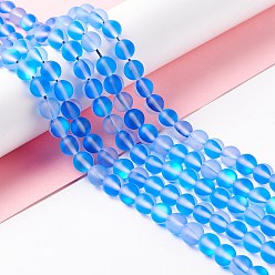 Озёрно--синий Синтетические лунные лучи, матовые, круглые, Плут синий, 8 мм, отверстие : 1 мм, около 43~47 шт / нитка, 14.37''~15.08'' (36.5~38.3 см)