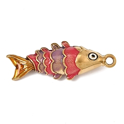 Real 18K Gold Plated 304 Stainless Steel Enamel Big Pendants, Fish Charms, Ion Plating(IP), Real 18K Gold Plated, 72x27x15.5mm, Hole: 5mm