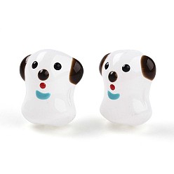 Белый Эмалевые бусины ручной работы в технике лэмпворк, собака, белые, 20~20.5x16.5~17.5x13.5~14.5 мм, отверстие : 1.4 мм