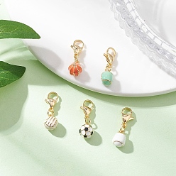 (52) Непрозрачная лаванда Спортивный мяч латунная эмалевая подвеска украшения, с 304 из нержавеющей стали Lobster Claw застежками, разноцветные, 23.5~24 мм, 5 шт / комплект