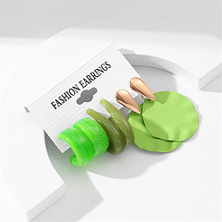 Зеленый лайм 3 комплекты серег из акрилового сплава, С-образный и плоский круглый, cmолой, зеленый лайм, 54x35 мм