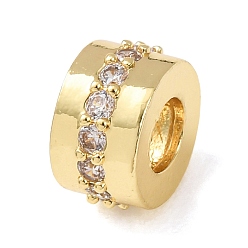 Clear Brass Micro Pave Cubic Zirconia European Beads, Large Hole Beads, Column, Golden, Clear, 6x10mm, Hole: 4.5mm
