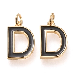 Letter D Messing Emaille-Anhänger, mit Sprungring, langlebig überzogen, echt 18 k vergoldet, letter.d, Schwarz, letter.d, d: 17x11x1.8mm, Biegeringe: Innendurchmesser: 3 mm