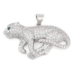 Платина Латунные микро проложить кубического циркония подвески, без кадмия и без свинца, леопардовые прелести, платина, 20x35.5x6 мм, отверстие : 4x3 мм