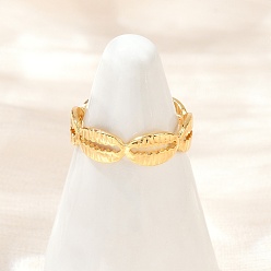 Настоящее золото 18K Латунные регулируемые манжеты для женщин, формы раковины, долговечный, без никеля , реальный 18 k позолоченный, 5 мм, внутренний диаметр: 17 мм