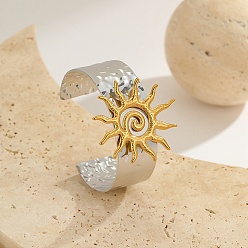 Золотой & Цвет Нержавеющей Стали Кованые 304 браслеты-манжеты из нержавеющей стали для женщин, солнце, золотые и нержавеющая сталь цвет, внутренний диаметр: 2.52 дюйм (6.4 см) x 2.24 дюйм (5.7 см), широк: 50 мм