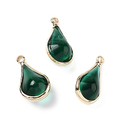 чирок Латунь стекло кулоны, золотые, слеза, зелено-синие, 18x10x8 мм, отверстие : 1.8 мм