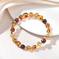 Янтарный Эластичные браслеты из натурального янтаря и латунных бусин для женщин и мужчин, кубические, бусины : 3x3x3 мм и 5~8x5~8x5~8 мм, внутренний диаметр: 2.13 дюйм (5.4 см)