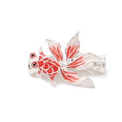 Серебро Раскладывающаяся застежка из латуни и эмали, рыба, красные, серебряные, 26 мм, отверстие : 4 мм