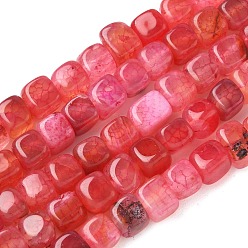 Малиновый Природных вены драконов агат бисер нитей, окрашенная и подогревом, кубические, малиновый, 7~8x7~8x7~8 мм, отверстие : 0.9 мм, около 56 шт / нитка, 14.57'' (37 см)