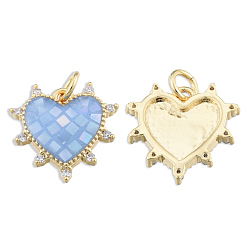 Light Sky Blue Brass Micro Pave Clear Cubic Zirconia Pendants, with Jump Rings and Shell, Enamel, Real 18K Gold Plated, Nickel Free, Heart, Light Sky Blue, 15.5x15.5x3mm, Jump Ring: 5x1mm, 3mm inner diameter