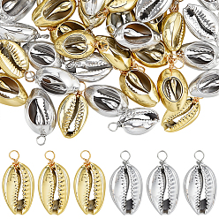 (52) Непрозрачная лаванда 60 шт. 2 цвета гальванизированные подвески из натуральной ракушки каури, Подвески в форме ракушки с петлями из медной проволоки, платиной и золотом, 23~26x11~13x6~7.5 мм, отверстие : 3.5 мм, 30 шт / цвет