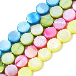 (52) Непрозрачная лаванда Пресноводных оболочки бисер нитей, окрашенные, плоско-круглые, разноцветные, 8x2.5~3.5 мм, отверстие : 0.8 мм, около 50~51 шт / нитка, 15.35 дюйм ~ 15.75 дюйм (39 см ~ 40 см)