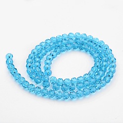 Sky Blue Transparent Glass Bead Strands, Imitate Austrian Crystal, Faceted(32 Facets), Round, Sky Blue, 6mm, Hole: 1mm, about 96~98pcs/strand, 20~21 inch