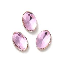 Light Rose Glass Rhinestone Cabochons, Point Back & Back Plated, Faceted, Oval, Light Rose, 6x4x2mm