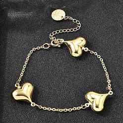 Золотой 304 браслеты из нержавеющей стали ссылка для женщин, сердце, золотые, 7-3/8 дюйм (18.8 см)