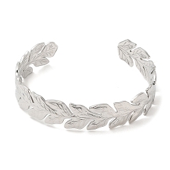 Нержавеющая Сталь Цвет Не тускнеющие 304 браслеты-манжеты из нержавеющей стали, браслеты с открытыми листьями для женщин, цвет нержавеющей стали, внутренний диаметр: 2-3/8x2-1/8 дюйм (5.9x5.3 см), 12 мм