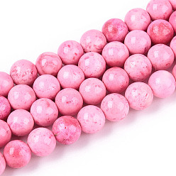 Ярко-Розовый Окрашенные нити синтетических окаменелостей, круглые, ярко-розовый, 6.5x6 мм, отверстие : 0.9 мм, около 64 шт / нитка, 15.75'' (40 см)