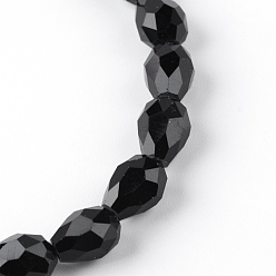 Black Transparent Glass Bead Strands, Faceted Teardrop, Black, 8x6mm, Hole: 1mm, about 65pcs/strand, 17.99 inch(45.7cm)