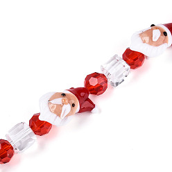 Santa Claus Рождественская тема ручной работы бусины лэмпворк нити, со стеклом, граненые, Дед Мороз, 26~27x16~18x14~15 мм, отверстие : 0.8~1.4 мм, около 3 шт / нитка, 7.48 дюйм (19 см)