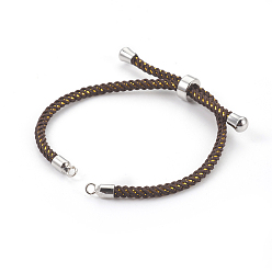Coconut Brown Adjustable Nylon Cord Slider Bracelet Making, with Brass Findings, Long-Lasting Plated, Real Platinum Plated, Coconut Brown, 8-5/8 inch(22cm), 2~3.5mm, Hole: 1.5mm