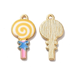 Yellow Alloy Enamel Pendants, Golden, Lollipop Charm, Yellow, 24x12x2mm, Hole: 1.5mm