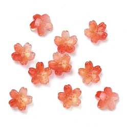 Оранжево-Красный Окрашенные и нагретые стеклянные колпачки для бусин, 5-лепестков цветка, оранжево-красный, 10.5x11x4.7 мм, отверстие : 1 мм